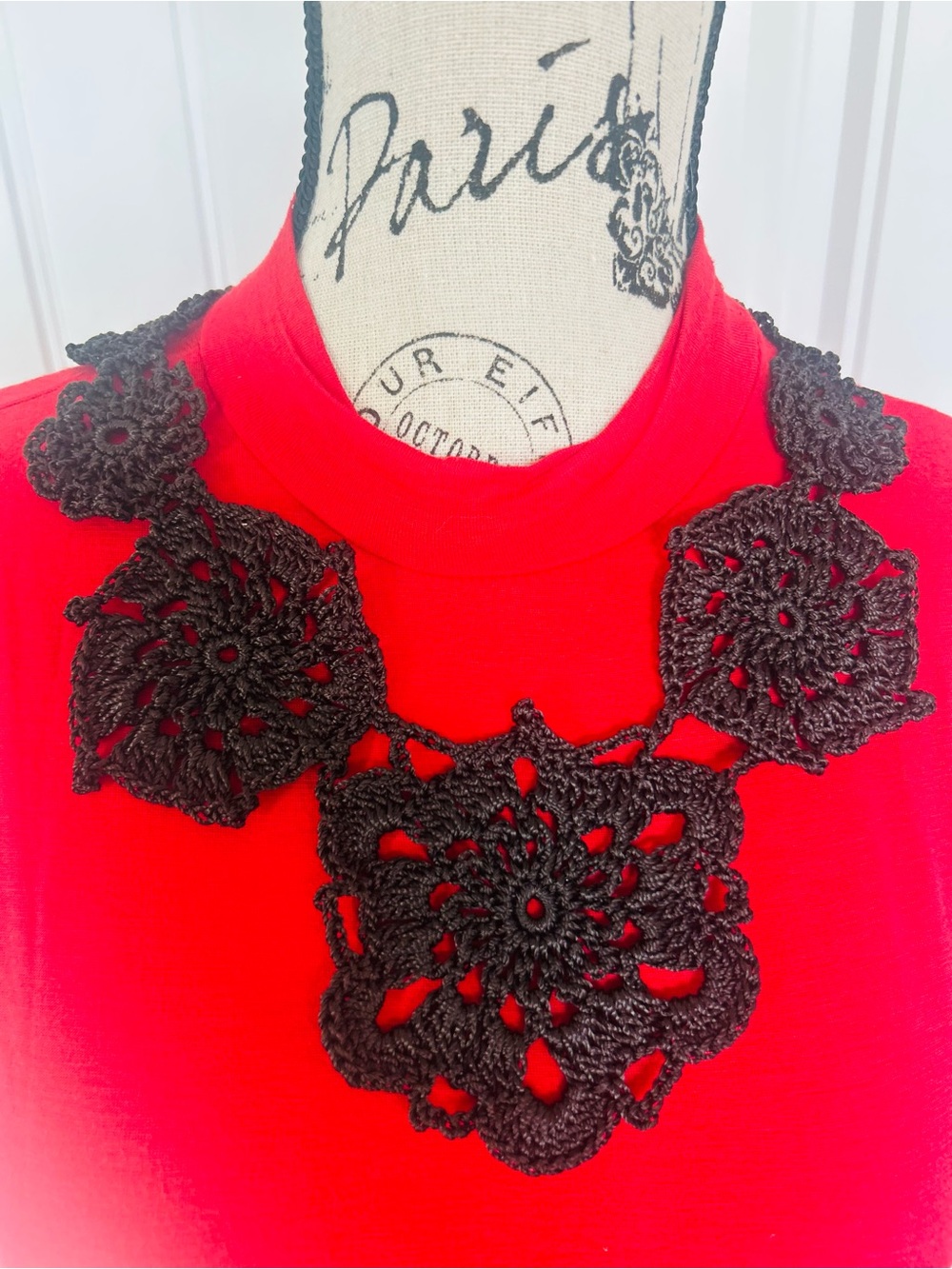 Handcrafted black Crochet Floral Statement Necklace